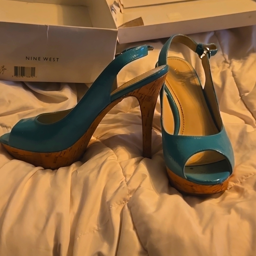 Nine West High-heeled Platform Turquoise Sandals